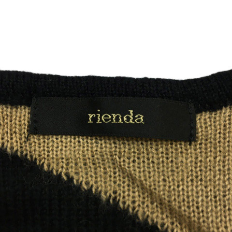 リエンダ rienda チュニック セーター ニット プルオーバー ラウンドネック 総柄 半袖 S 茶 黒 ブラウン ブラック レディース_画像5