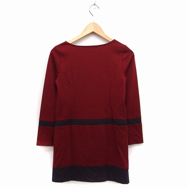  premium bai Vicky PREMIUM BY VICKY One-piece bai color ound-necked long sleeve Mini I line 2 red red Brown tea /FT24 lady's 