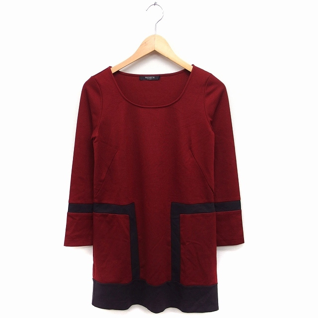  premium bai Vicky PREMIUM BY VICKY One-piece bai color ound-necked long sleeve Mini I line 2 red red Brown tea /FT24 lady's 