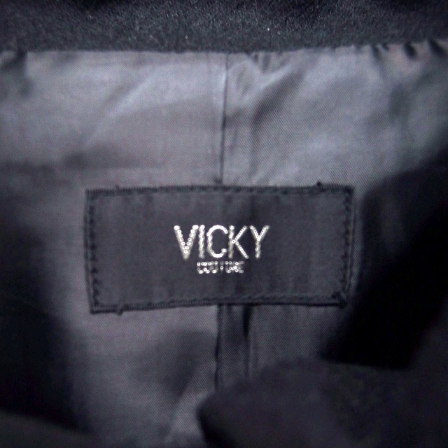 ビッキー VICKY スタンドカラー ジャケット アウター 七分袖 無地 アンゴラ混 ウール 2 ブラック 黒 /FT1 レディース_画像3
