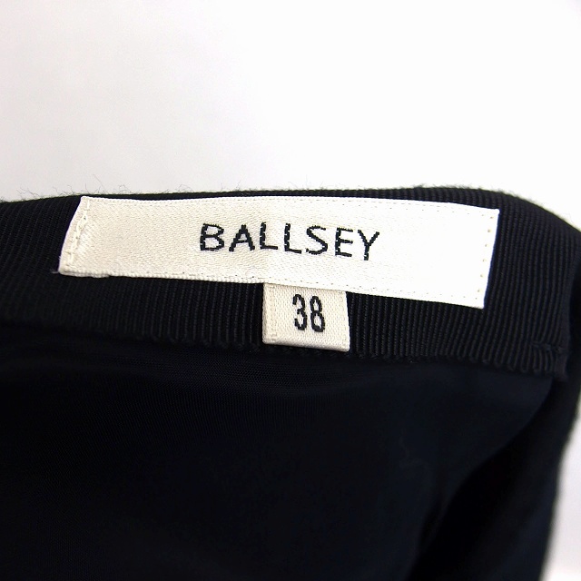 ボールジー BALLSEY トゥモローランド タイト スカート 膝丈 切替 ニット 柄 無地 グログランテープ ウール混 38 黒 /HT19 レディース_画像3