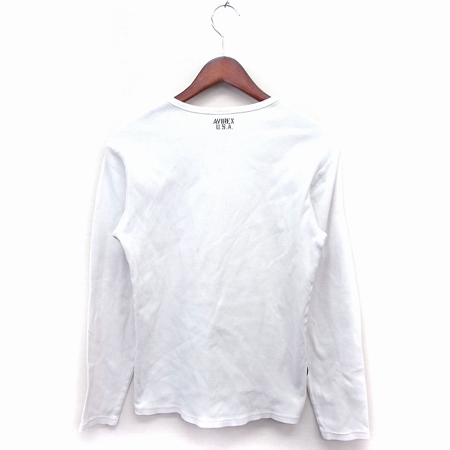 アヴィレックス AVIREX ロングスリーブ Tシャツ カットソー 丸首 ロゴ リブ素材 コットン 綿 M ホワイト 白 /FT28 メンズ_画像2