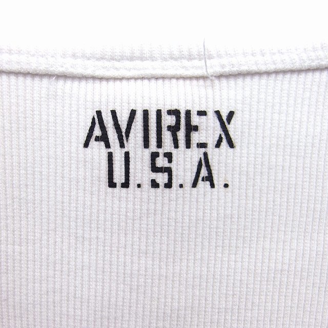 アヴィレックス AVIREX ロングスリーブ Tシャツ カットソー 丸首 ロゴ リブ素材 コットン 綿 M ホワイト 白 /FT28 メンズ_画像7