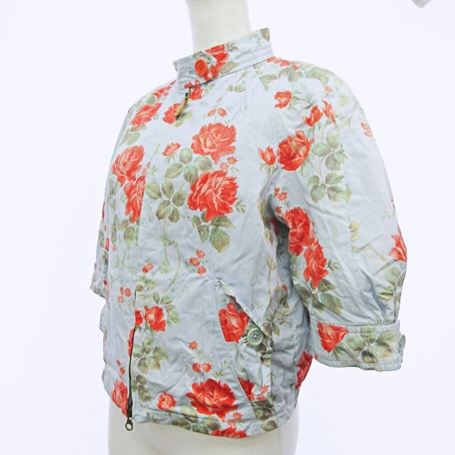 ポールスミス PAUL SMITH ジャケット ブルゾン ダブルジップ 5分袖 花柄 薔薇 コットン サックスブルー 40 0123 RRR レディース
