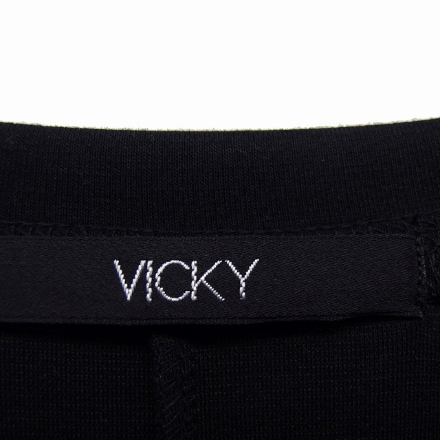  Vicky VICKY One-piece flair long switch wool . border 7 minute sleeve 2 black black /NT26 lady's 