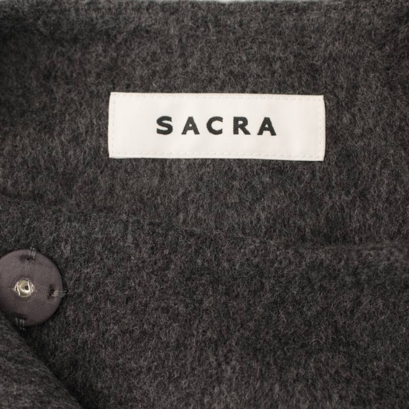 サクラ SACRA ベストコート ジレ ノーカラー ダブル ウール ロング 38 M チャコールグレー /TW10 レディース_画像4