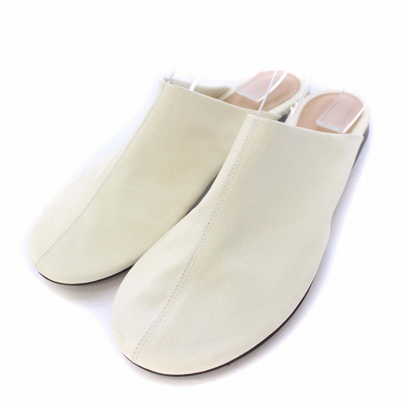 未使用品 ボッテガヴェネタ BOTTEGA VENETA Dot Sock Leather Slippers フラットサンダル サボ スリッパ レザー 37.5 24.5cm 白_画像1