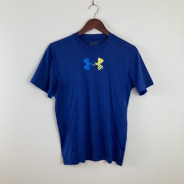 UNDER ARMOUR アンダーアーマー キッズ 半袖 トップス Tシャツ ブルー 青色 スポーツ ロゴ 機能性繊維 吸水速乾 ヒートギア トレーニング_画像1