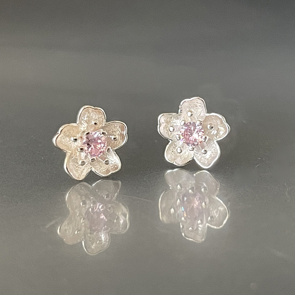 ピアス シルバー 桜 さくら チェリーブロッサム スタッド ピンク ジルコニア レディース アクセサリーの画像2