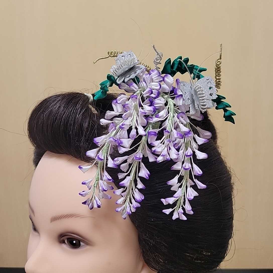  wistaria . ornamental hairpin knob ornamental hairpin Mai . Japanese coiffure .. long-sleeved kimono kabuki Japan dancing large . play coming-of-age ceremony The Seven-Five-Three Festival wedding bride 