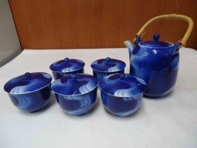 T-ポイント5倍】 深川製磁 瑠璃釉雲紋小壺ペア 茶道具 送料込み0512