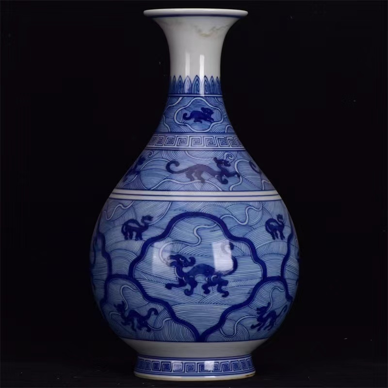 ◇旧蔵◇古美術 中国古玩 大清雍正年製款 青花瑞獸紋玉壷春瓶 時代物