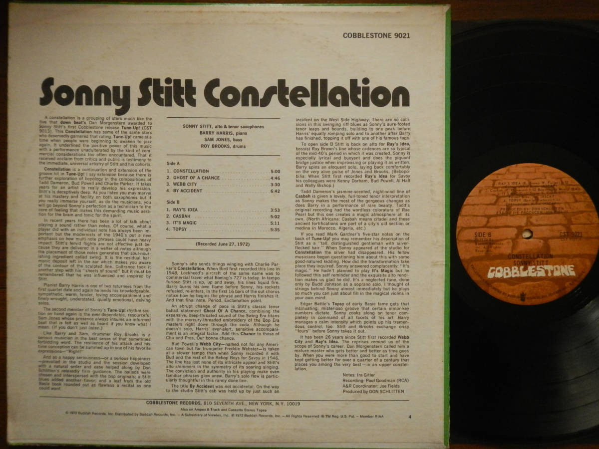 【LP】SONNY STITT(CST9021米COBBLESTONE1972年CONSTELLATION/BELL SOUND刻印/BARRY HARRIS/SAM JONES/ROY BROOKS）_画像2