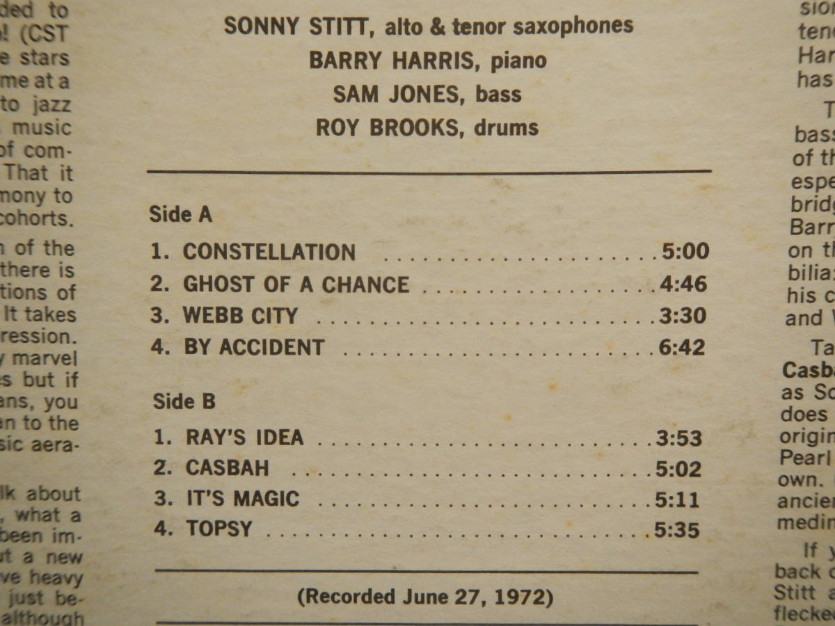 【LP】SONNY STITT(CST9021米COBBLESTONE1972年CONSTELLATION/BELL SOUND刻印/BARRY HARRIS/SAM JONES/ROY BROOKS）_画像3