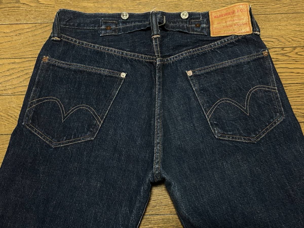 *WARE HOUSE Warehouse LOT 1004XX 1936 model sinchi back suspenders button cell bichi Denim pants dark blue made in Japan 34 BJBC.A