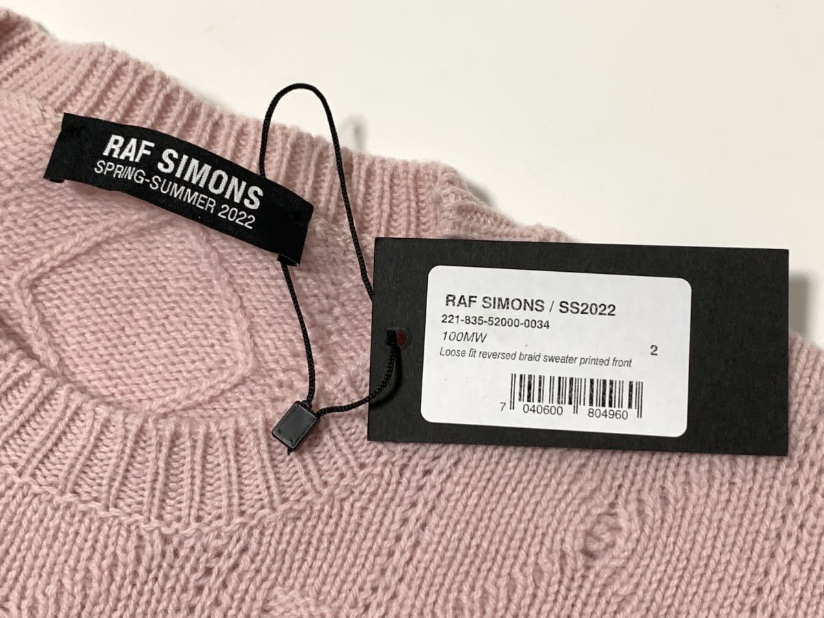 新品《 RAF SIMONS ラフシモンズ 》ルーズフィット ニット 2 / オーバーサイズ セーター カレッジ ロゴ プリント ピンク pink logo knit_画像4