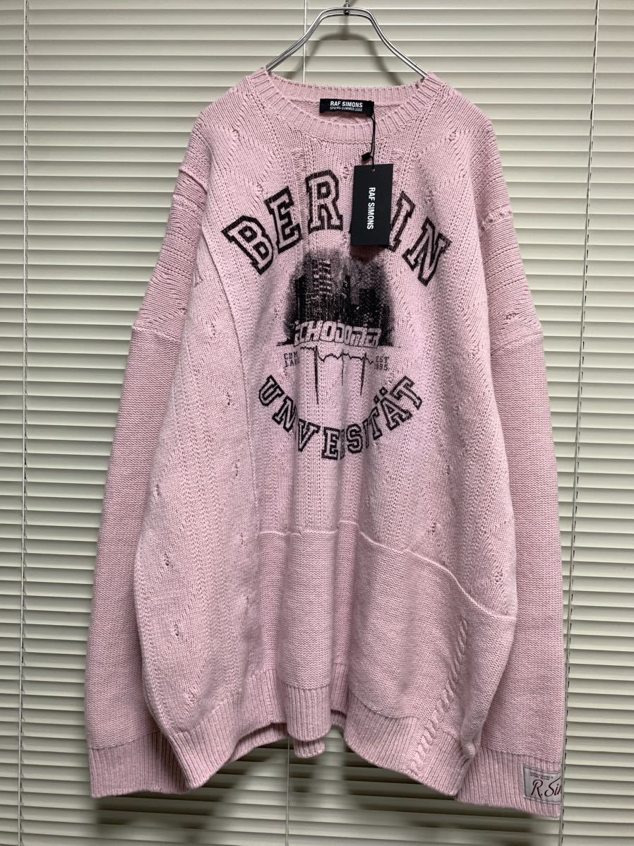 新品《 RAF SIMONS ラフシモンズ 》ルーズフィット ニット 2 / オーバーサイズ セーター カレッジ ロゴ プリント ピンク pink logo knit_画像2