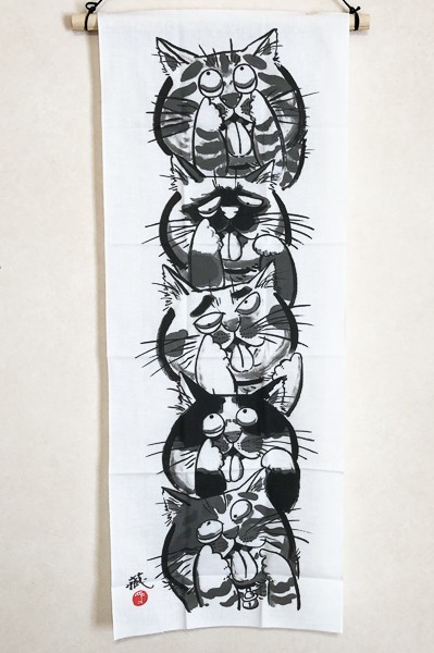 手ぬぐい 和柄 ねこ あっかんべぇ 縦 蔵馬工房 日本製 手拭い 猫 クリックポスト対応の画像1