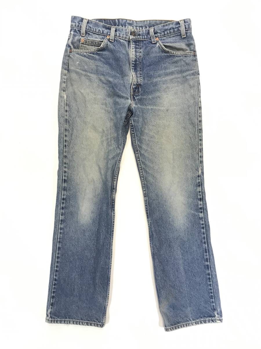 古着 1514 W34 デニム パンツ ビンテージ 80 70 60 USA vintage リーバイス Levi's ジーンズ 517 オレンジ ダメージ ヒゲ 濃紺_画像1