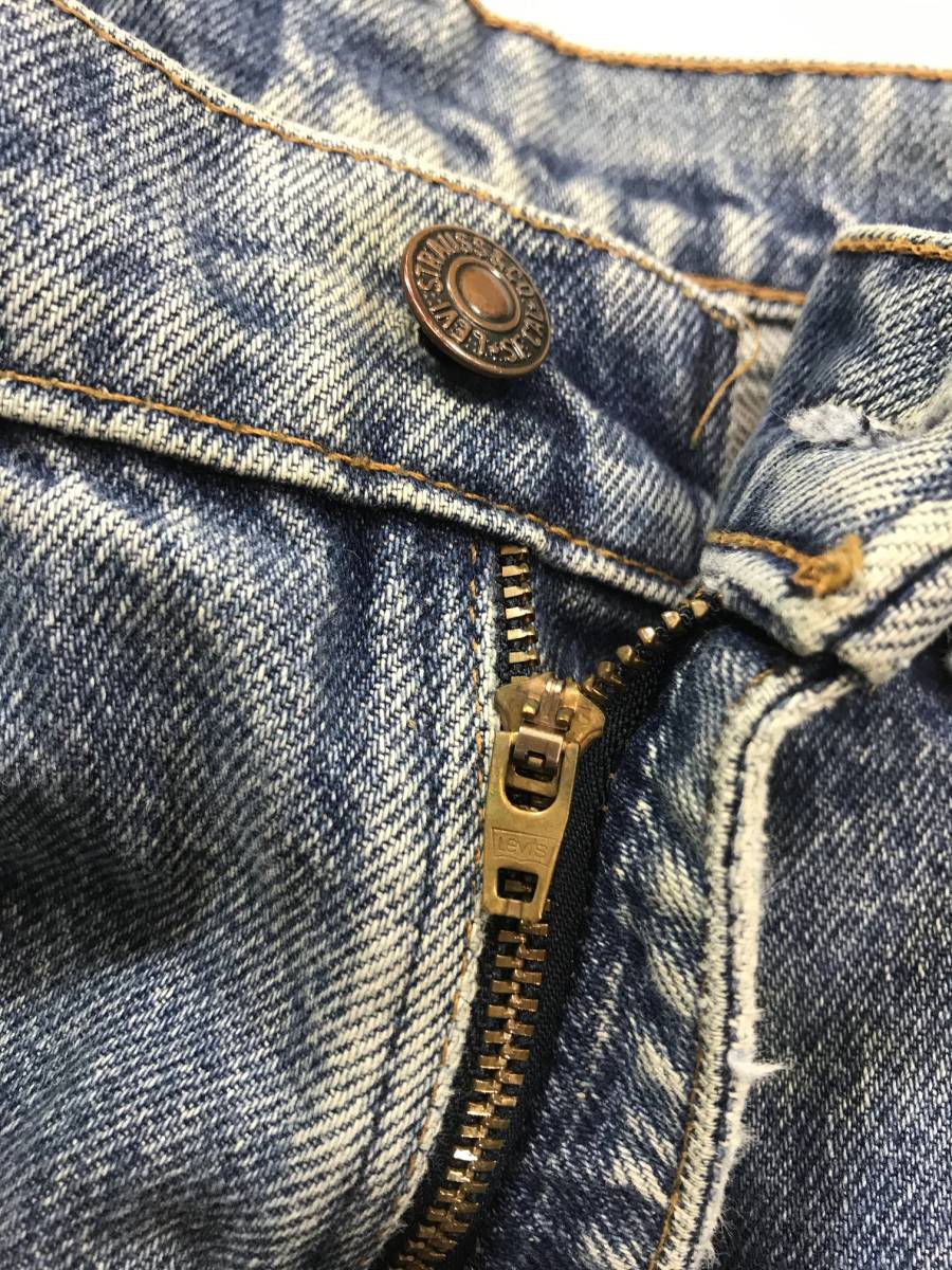 古着 1514 W34 デニム パンツ ビンテージ 80 70 60 USA vintage リーバイス Levi's ジーンズ 517 オレンジ ダメージ ヒゲ 濃紺_画像3