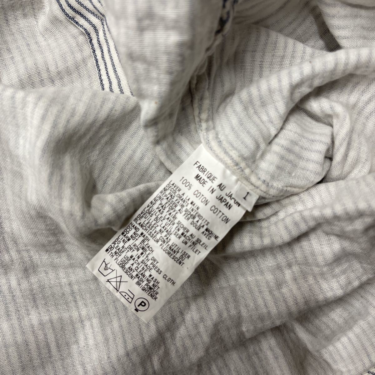 Y's Yohji Yamamoto ヨウジヤマモト 綿100 半袖 ガーゼシャツ サイズ1 ストライプ 日本製 MADE IN JAPANの画像5