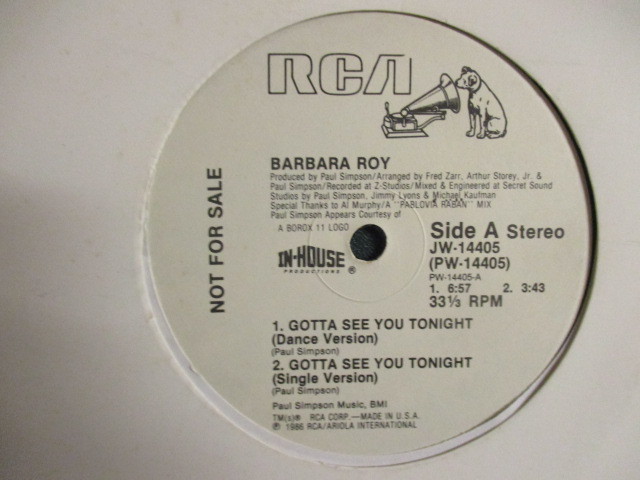 ★ Barbara Roy ： Gotta See You Tonight 12'' ☆ (( 落札5点で送料無料_画像1