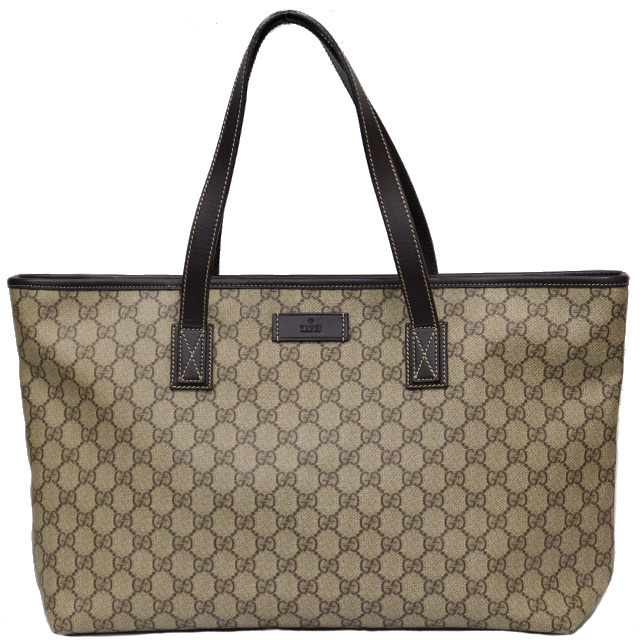 グッチ GUCCI GG トート バッグ ショルダー 211137 ベージュ × 茶 シルバー金具 GGスプリーム × レザー 8094