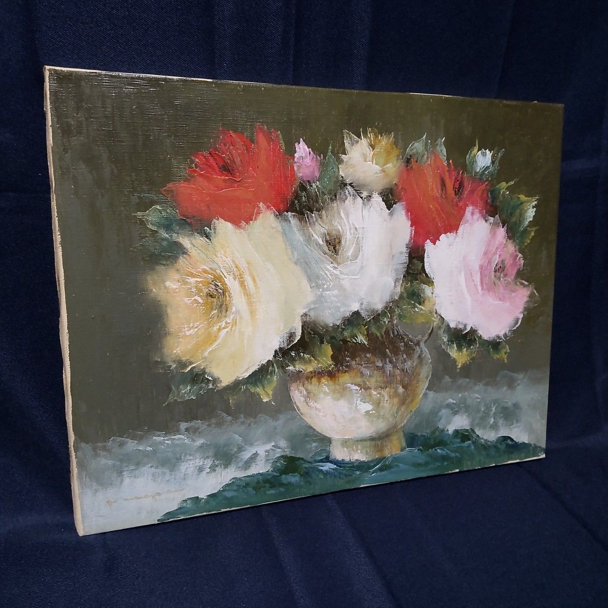 セール ヤフオク! - 236 絵画 油彩 油絵 静物画 作者不明 花 花瓶 額