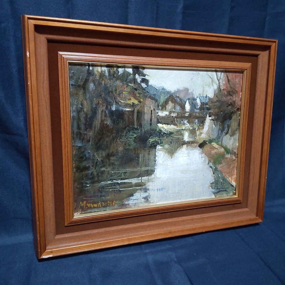同梱不可】 259 絵画 油彩 油絵 風景画 酒井健吉作 パリ セーヌ川 額装