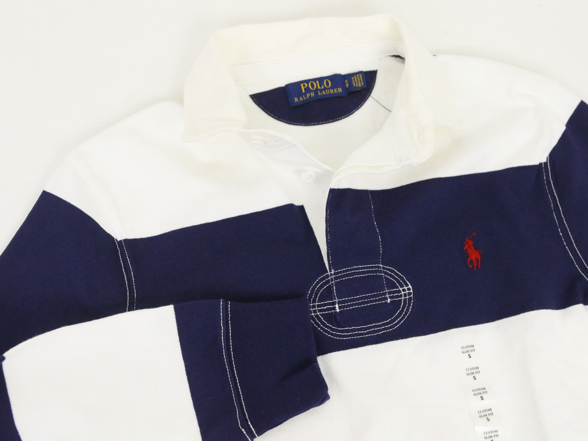 新品 アウトレット b433 Sサイズ ボーダー 長袖 ラガーシャツ polo ralph lauren ポロ ラルフ ローレン _画像2