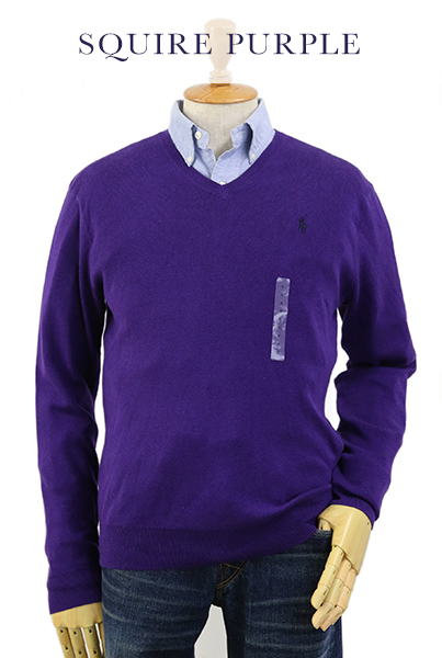 新品 アウトレット b485 Sサイズ Vネック メンズ コットン セーター polo ralph lauren ポロ ラルフ ローレン 紫_画像1