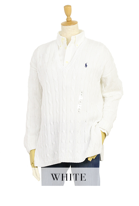 新品 アウトレット b418 Lサイズ レディース Vネック コットン セーター polo ralph lauren ポロ ラルフ ローレン