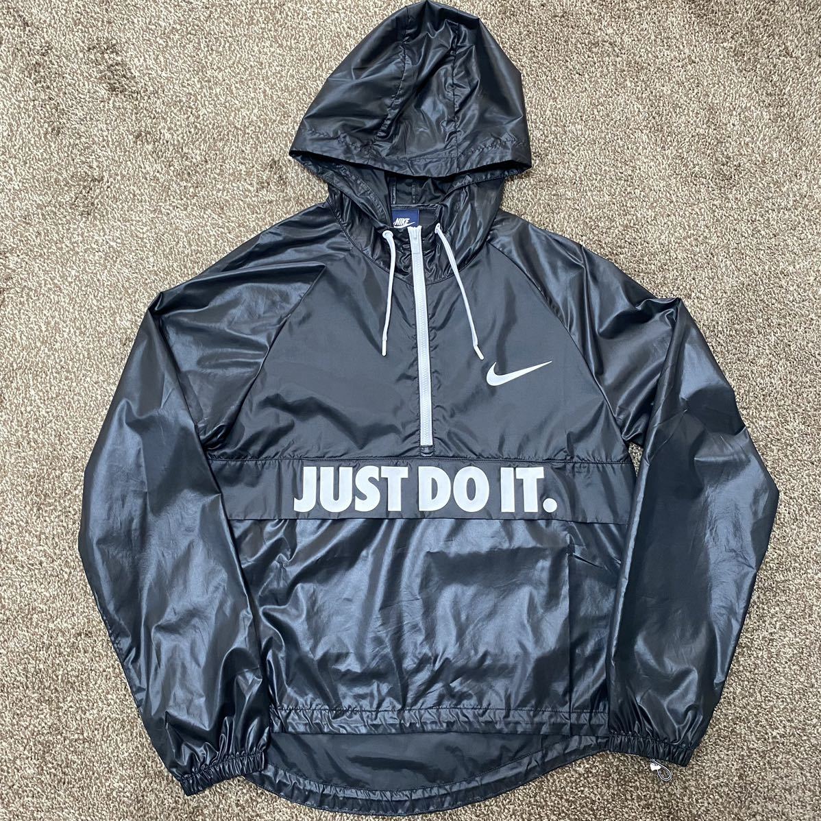 NIKE Nike JUST DO IT половина Zip нейлон жакет ano подставка размер L черный чёрный wi мужской женский тонкий блузон 