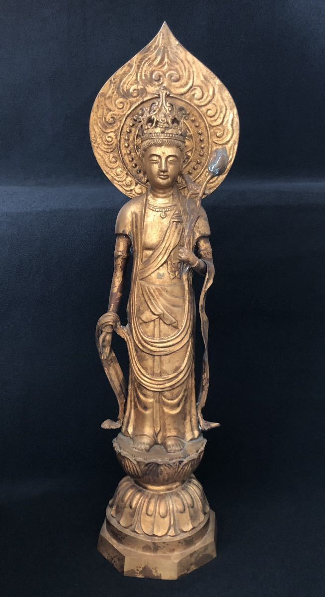 古美術 古銅観音立像 作家物在銘 高さ76cm 重さ8kg 仏教美術 聖観音像