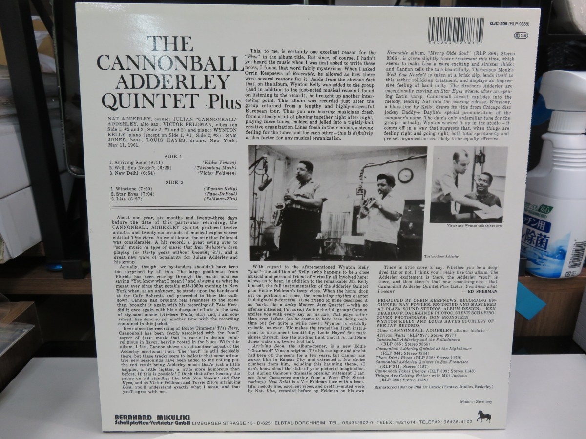 G3P｜無傷！★LP / 1987 FANTASY INC.(made in Germany) MAT: OJC-306 1A/1B / 167g VINYL ★THE CANNONBALL ADDERLEY QUINTET「PLUS」」_画像2