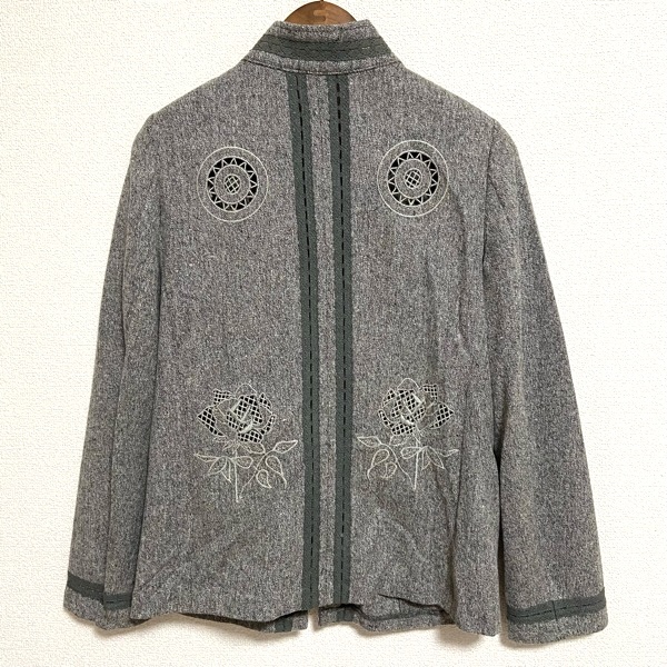 正規通販 グレー ジャケット 伊太利屋 イタリヤ #wnc カットワーク [789914] レディース 刺繍 レース ラインストーン ジップアップ  伊太利屋