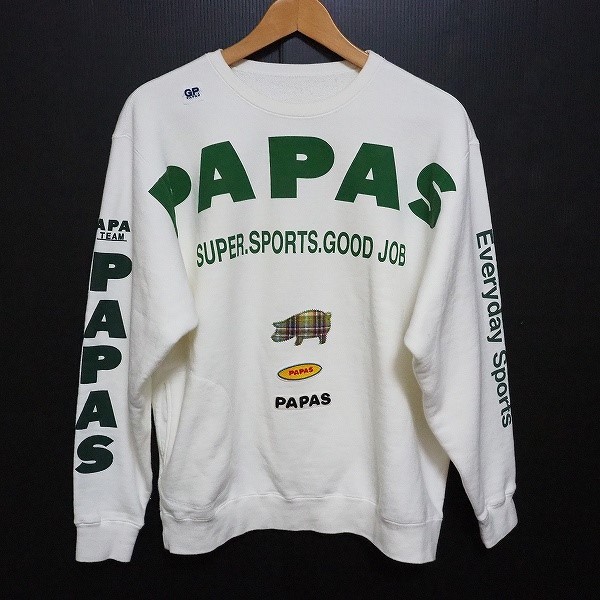 #apc パパス Papas トレーナー 48 白系 ロゴ ワッペン メンズ [779791]