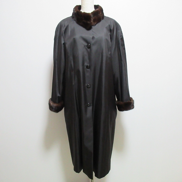 #wnc レリアン Leilian コート 13+ 黒 ミンク ファー シルク ロング 中綿 大きいサイズ レディース [787268]