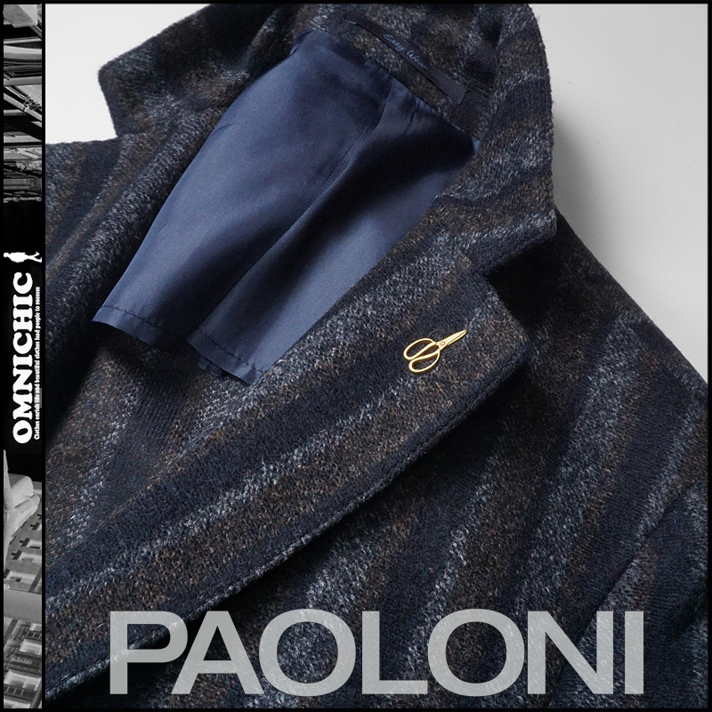 ■新品税込97,900円【PAOLONI】パオローニ人気の極上ストライプジャージーモデル/着心地抜群ネイビー2Bテーラードジャケット50/M～L/JERSEY