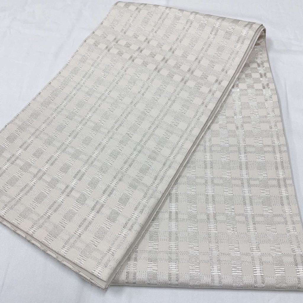 着物月花 龍村美術織物 たつむら 銀吉野 吉野格子 袋帯 未使用品 全通柄 正絹 銀糸 西陣織物