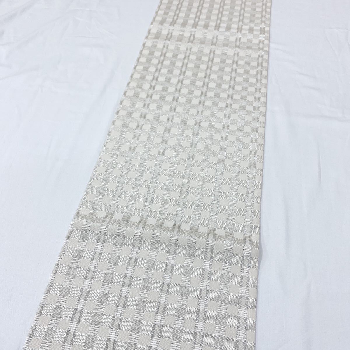 着物月花 龍村美術織物 たつむら 銀吉野 吉野格子 袋帯 未使用品 全通柄 正絹 銀糸 西陣織物