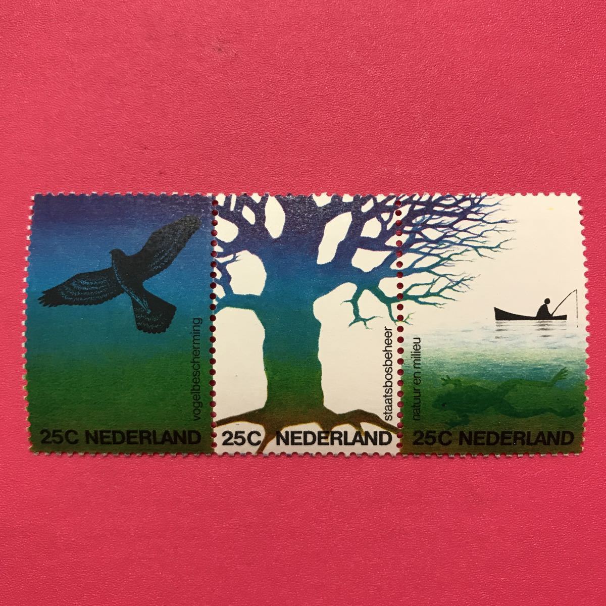 外国未使用切手★オランダ 1974年 鳥、自然、環境保護 3種_画像1