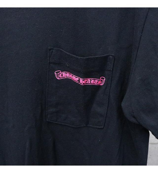 銀座店 クロムハーツ ネオンピンク 縦ロゴ 半袖Ｔシャツ メンズ size:L 黒×ピンク 4