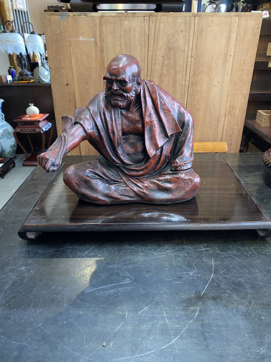 ダルマ 達磨大師 木彫 台付き 仏教美術 アンティーク 骨董 古物