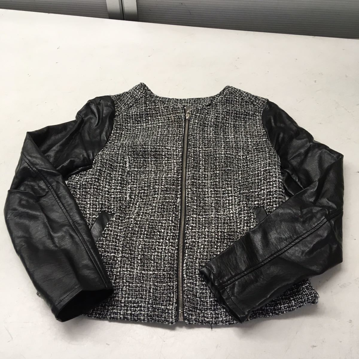  free shipping *H&M DIVIDED H and M * tweed jacket sleeve fake leather jacket *38 #50128sj107