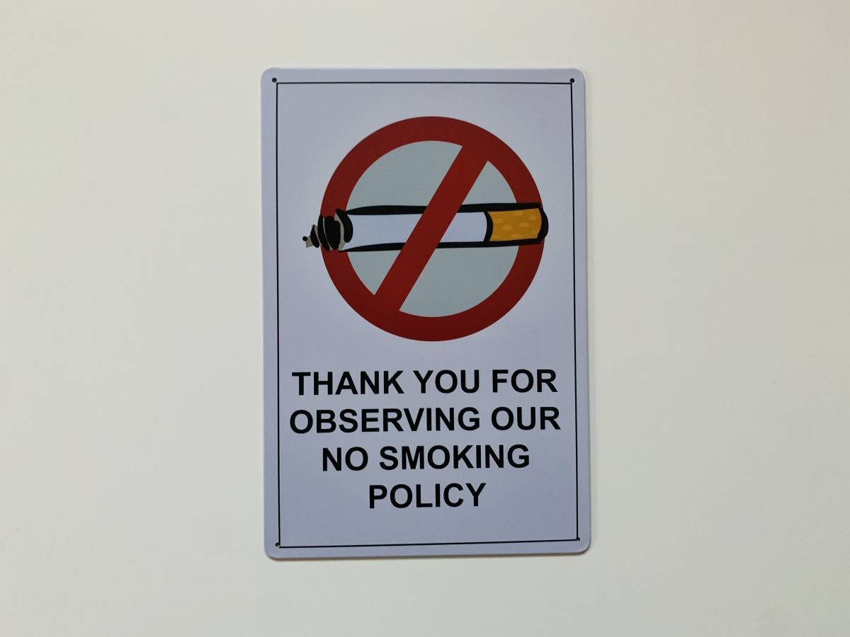 日時指定 ブリキ看板 NO SMOKING POLICY タバコ 禁煙 スペース P014
