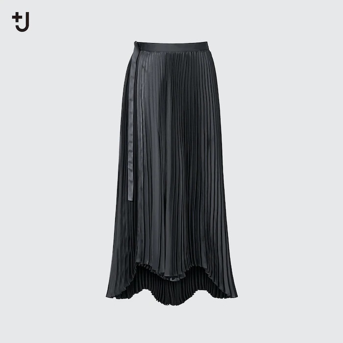 【新品・W70・ブラック】ユニクロ×ジル・サンダー +J プリーツラップロングスカート JIL SANDER 揺れる裾が着こなしを美しく見せる