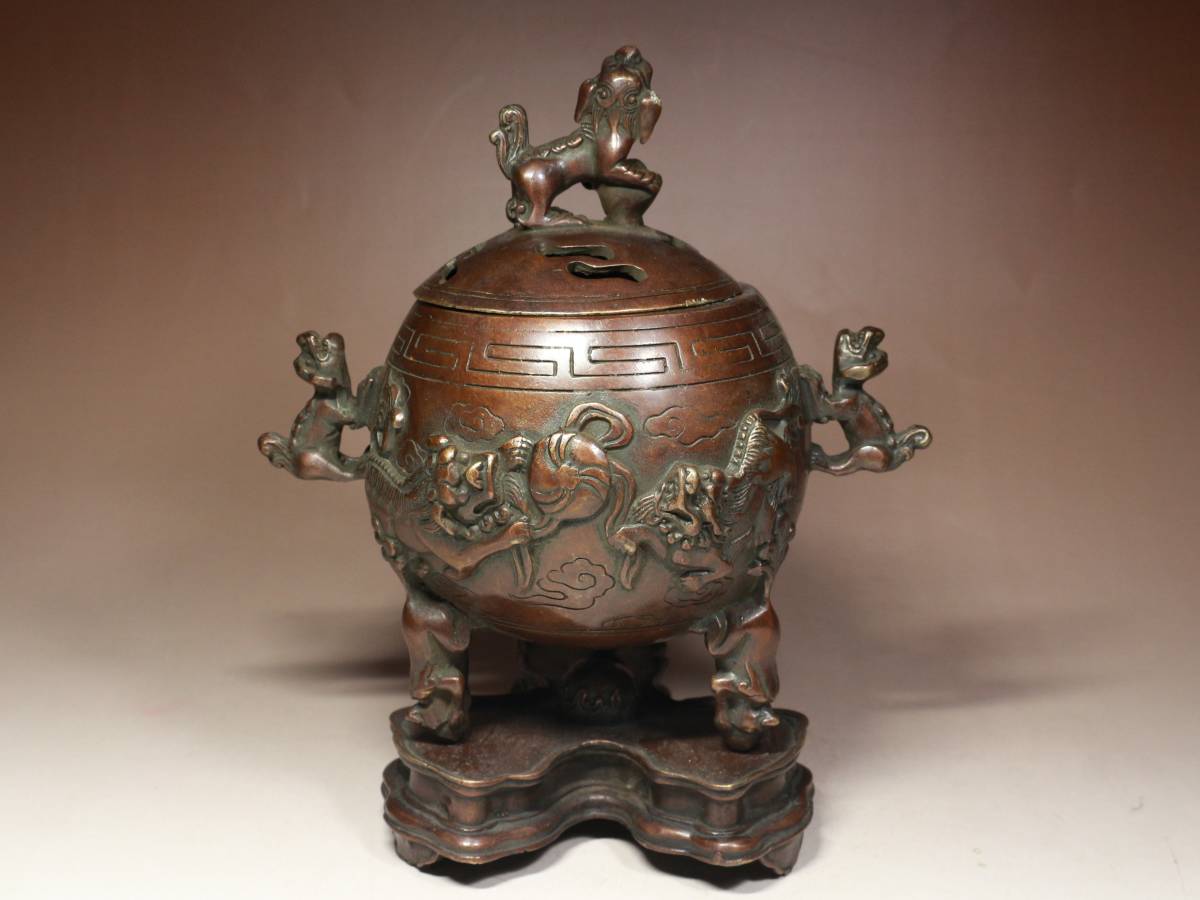 大好評売り 中国仏教美術 時代 大明宣徳年製 古銅 三足 香炉 | www