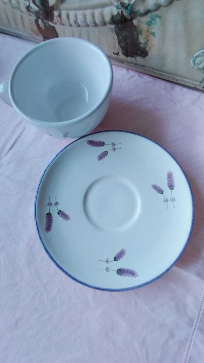 * tea cup & saucer lavender * Hungary new goods gift unglazed pottery . terra‐cotta floral print coffee black tea plate plate present ceramics hand made hand ..