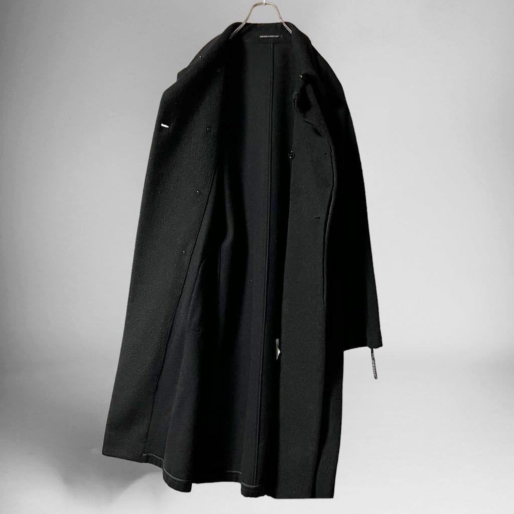 送料無料 希少アーカイブ 97AW/蝋人形期 Yohji Yamamoto POUR HOMME ヨウジヤマモト ロングコート ブラック M ¥1スタ